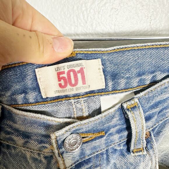 Levi's Light Wash 501 Button Fly Patchwork Straight Leg Jeans sz 34 - Picture 6 of 13